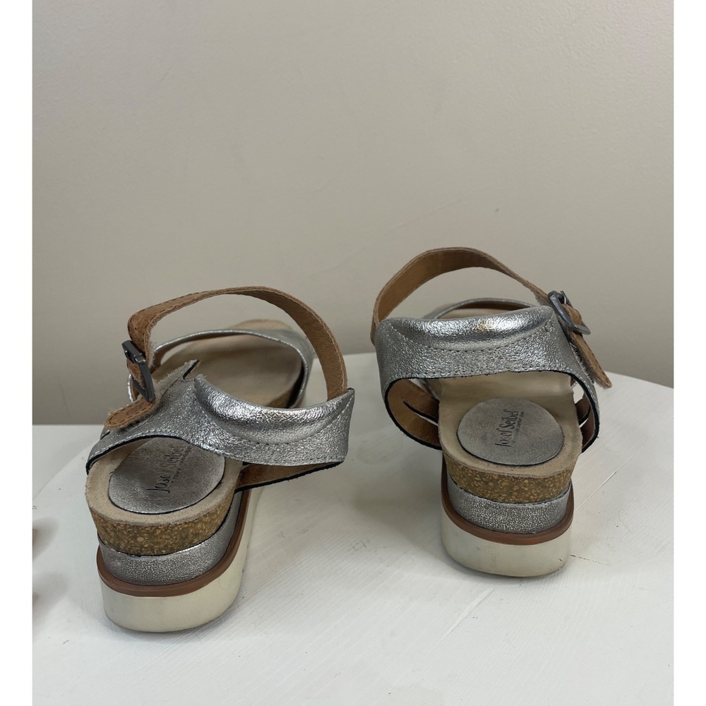 Josef Seibel Shoes Womens 40 9.5 Silver Strappy Sandals Platform Comfort Buckle - Picture 2 of 10